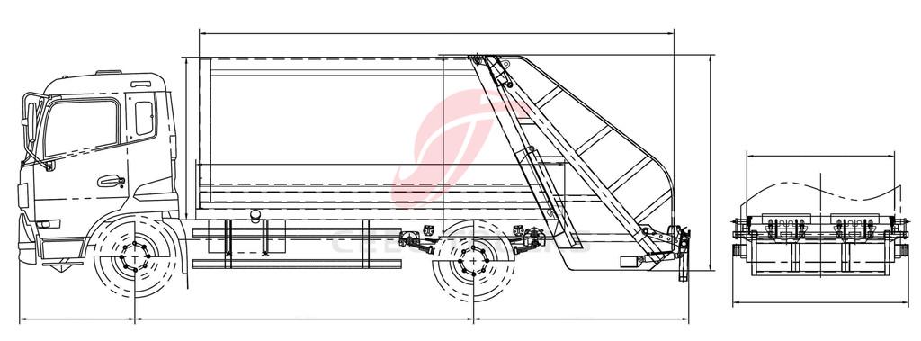 Dongfeng 5 CBM garbage compresser trucks drawing Dongfeng 5 CBM garbage compresser trucks drawing