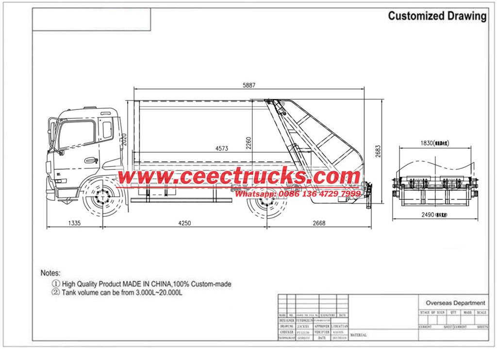 ISUZU giga 5X drawing for rear loader compactor truck