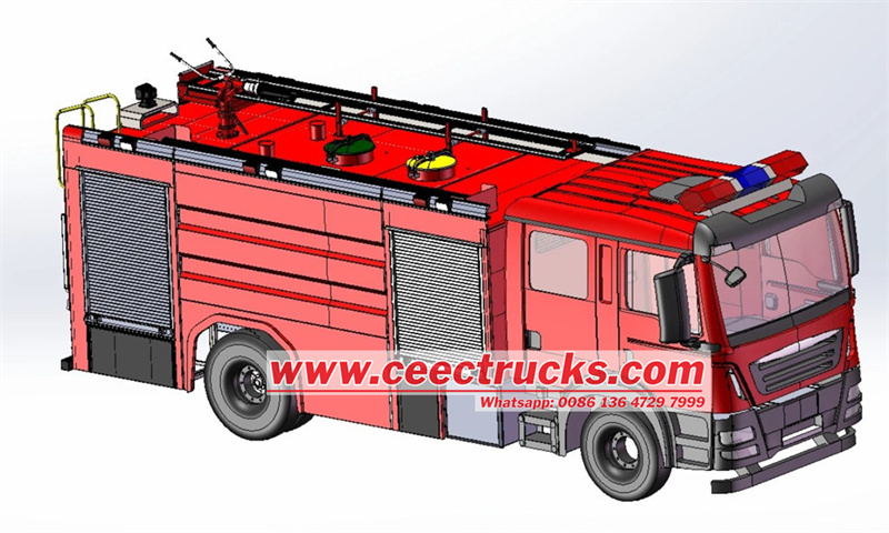 CEEC TRUCKS HOWO fire engine 3D technical drawing